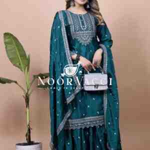 New Designer Chinon Sharara Suit with Sequence Embroidery