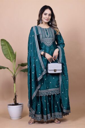 Shop Designer Chinon Sharara Suit with Sequence Embroidery