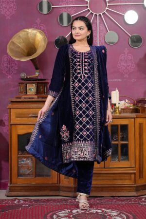 Shop Royal Velvet Designer Suit with Sequence Embroidery , Perfect for Winter Glam!
