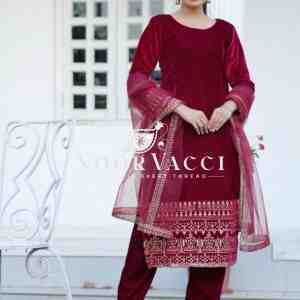 Elegant Velvet Designer Suit with Butterfly Net Dupatta, Winter Perfect Glamwear!