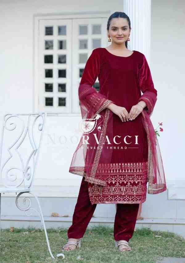 Elegant Velvet Designer Suit with Butterfly Net Dupatta, Winter Perfect Glamwear!