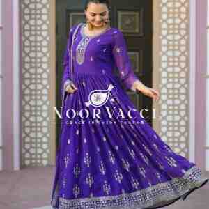 Elegant Georgette Designer Gown with Sequence Embroidery and Matching Dupatta