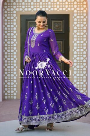 Buy Elegant Georgette Designer Gown with Sequence Embroidery and Matching Dupatta