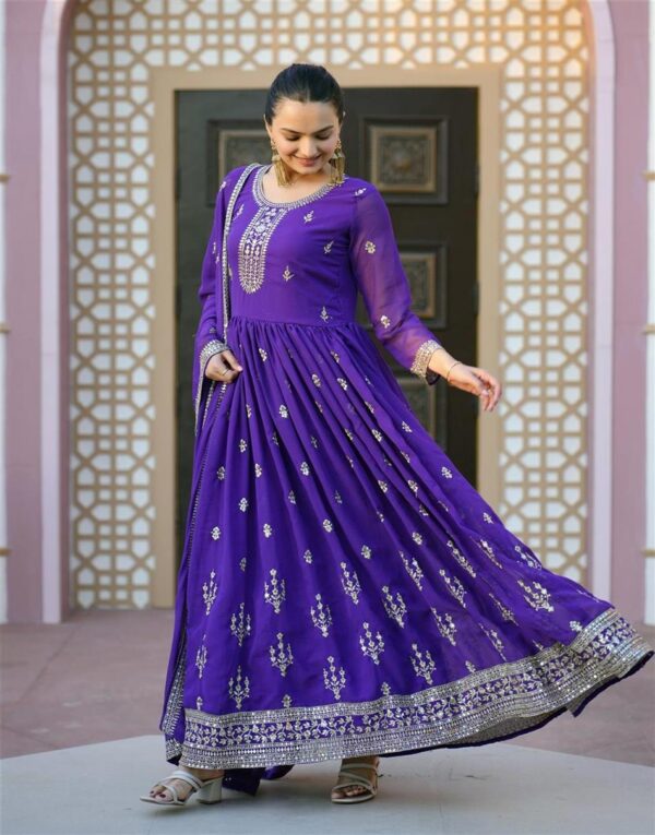 Buy Elegant Georgette Designer Gown with Sequence Embroidery and Matching Dupatta