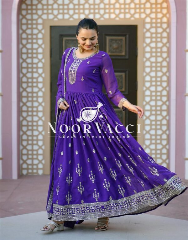 Buy Elegant Georgette Designer Gown with Sequence Embroidery and Matching Dupatta