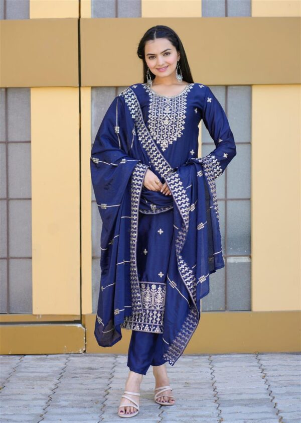 Shop Elegant Chinon Designer Suit with Heavy Coding Sequence Embroidery - Image 2
