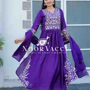 Elegant Chinon Embroidered Gown with Sequence Work and Dupatta