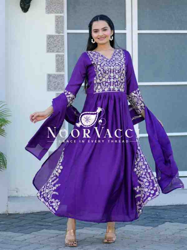 Elegant Chinon Embroidered Gown with Sequence Work and Dupatta