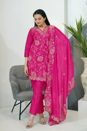 Buy Elegant Chinon Embroidered Suit with Sequence Work and Matching Dupatta