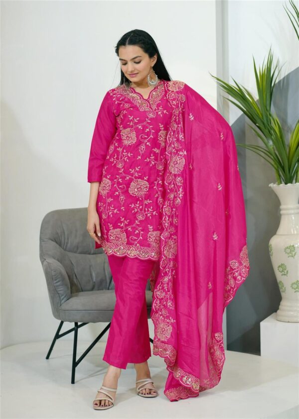 Buy Elegant Chinon Embroidered Suit with Sequence Work and Matching Dupatta