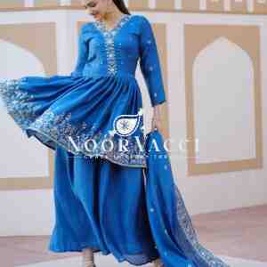 Stylish Chinon Embroidered Sharara Suit with Sequence Work and Matching Dupatta