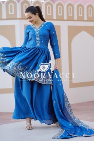Shop Stylish Chinon Embroidered Sharara Suit with Sequence Work and Matching Dupatta