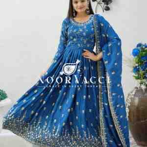 Elegant Chinon Embroidered Gown Set with Sequence Work and Matching Dupatta