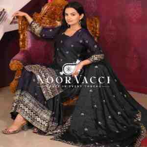 Elegant Embroidered Chinon Sharara Suit with Dupatta – Festive & Designer Wear