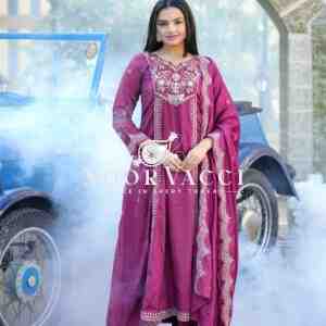 Designer Chinon Gown with Coding Sequence Embroidery – Elegant Ethnic Wear with Dupatta