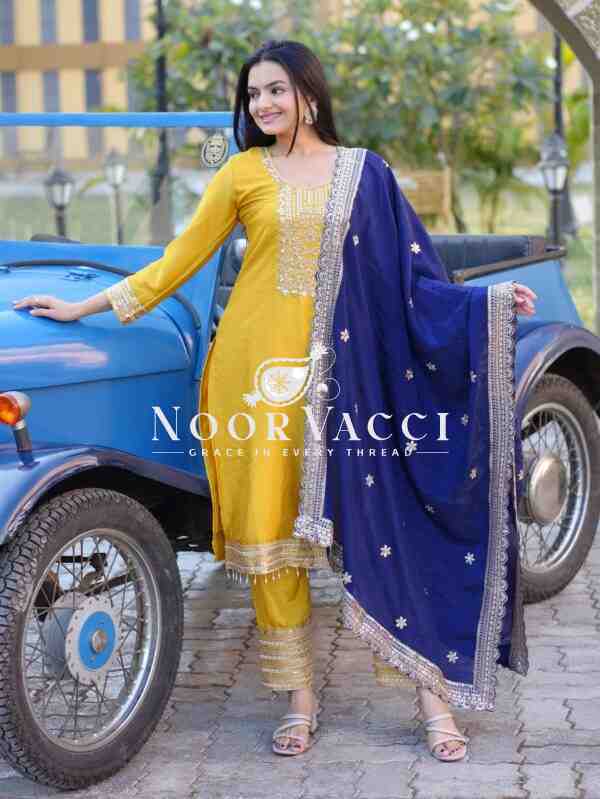 Designer Embroidered Chinon Suit with Heavy 5MM Sequence Work – Elegant Partywear Set