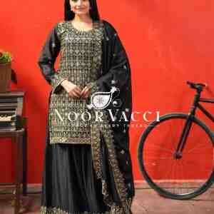Elegant Chinon Sharara Suit with Intricate Sequence Embroidery – Designer Ethnic Set