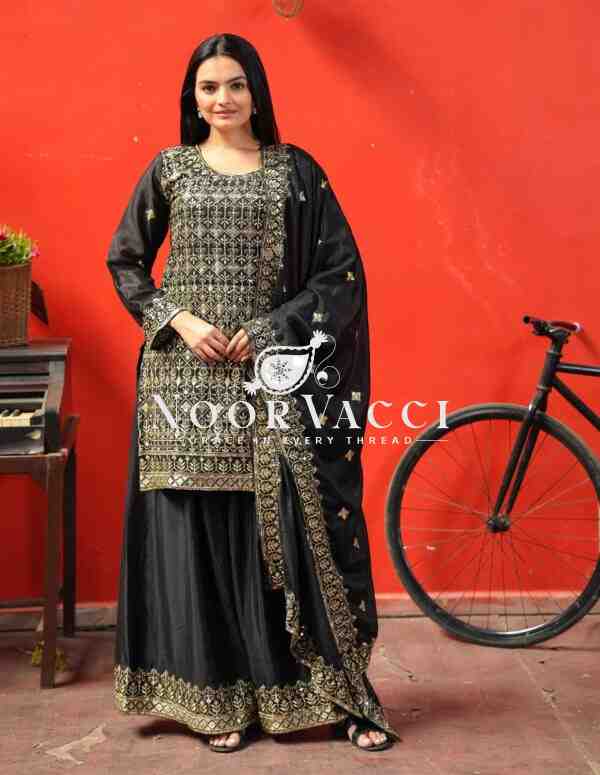 Elegant Chinon Sharara Suit with Intricate Sequence Embroidery – Designer Ethnic Set