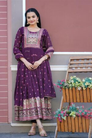 Buy Elegant Fox Georgette Embroidered Gown Set with Sequence Work – Premium Festive Style