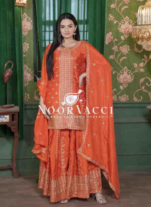 Chinon Embroidered Sharara Suit with Dual-Side Work & Heavy Dupatta – Designer Festive Wear