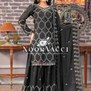 Elegant Chinon Sharara Suit with Heavy Embroidered Dupatta – Premium Designer Wear