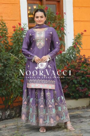 Shop Designer Chinon Sharara Suit with Coding Sequence Embroidery – Premium Festive Wear
