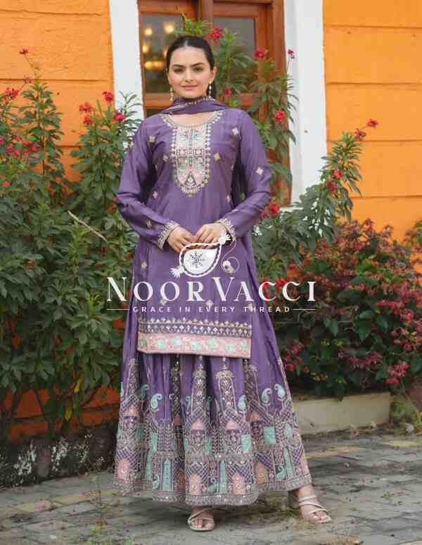 Designer Chinon Sharara Suit with Coding Sequence Embroidery – Premium Festive Wear