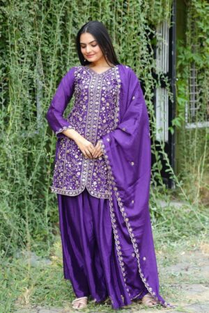 Buy Elegant Chinon Sharara Suit with Sequence Embroidery – Designer Ethnic Ensemble
