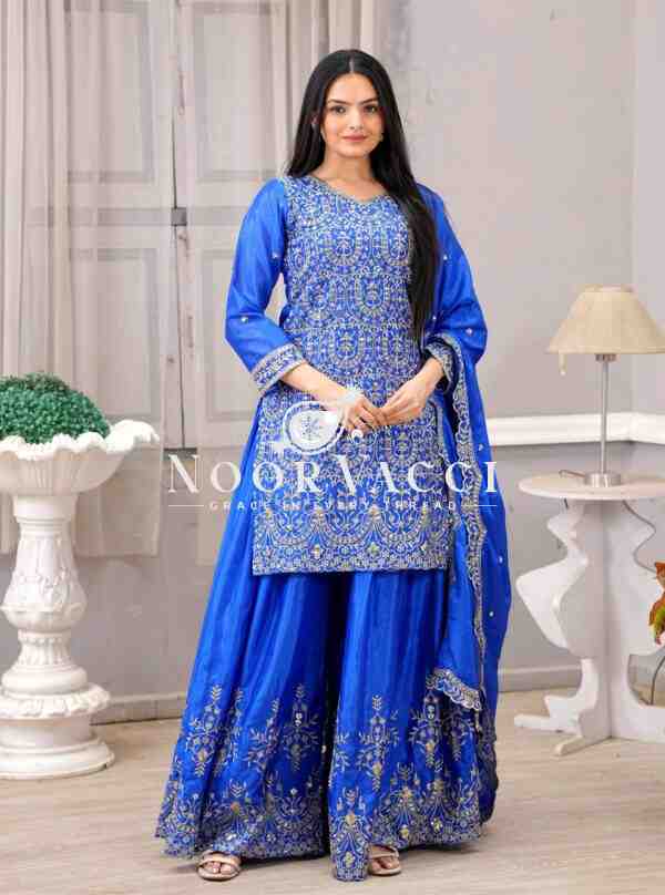 Chinon Embroidered Sharara Suit with Sequence Work – Festive Designer Set