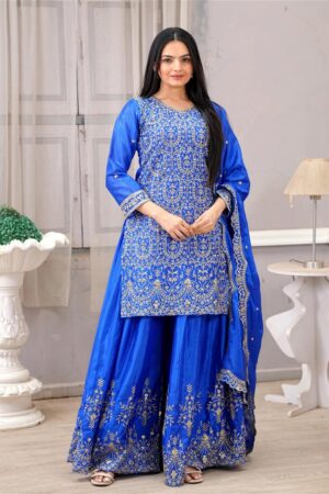 Buy Chinon Embroidered Sharara Suit with Sequence Work – Festive Designer Set