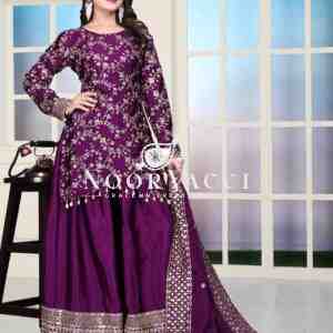Elegant Chinon Sharara Suit with Real Kodi Lace & Sequence Embroidery