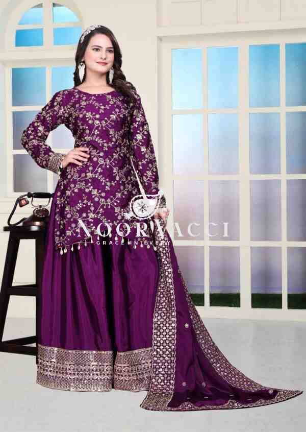 Elegant Chinon Sharara Suit with Real Kodi Lace & Sequence Embroidery