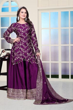 Buy Elegant Chinon Sharara Suit with Real Kodi Lace & Sequence Embroidery