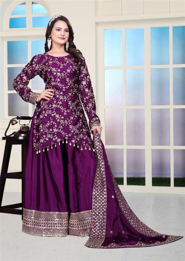 Buy Elegant Chinon Sharara Suit with Real Kodi Lace & Sequence Embroidery
