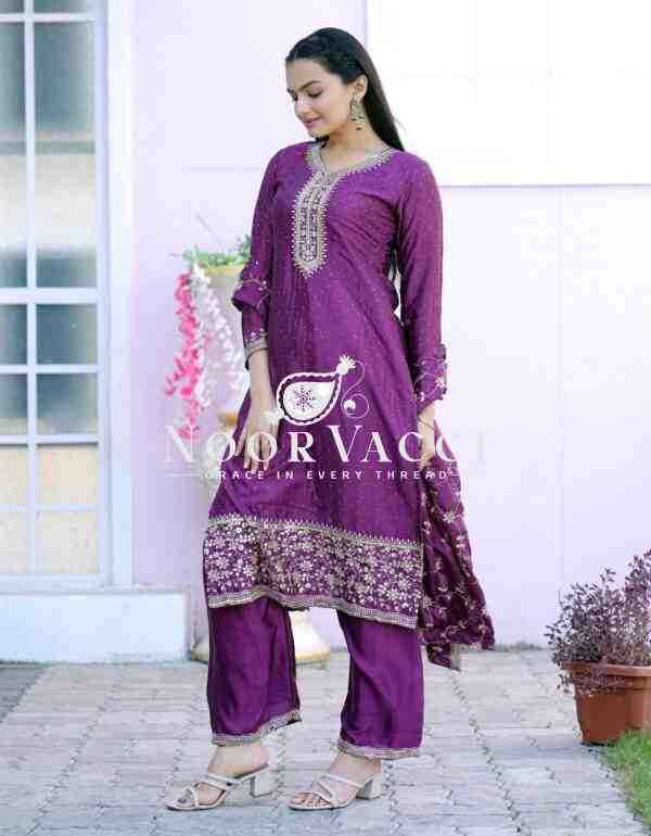 Chinon Designer Suit with Sequence & Stone Embroidery – Elegant Partywear Set