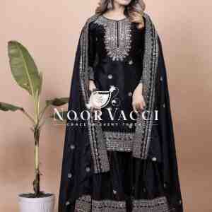 Elegant Chinon Sharara Suit with Sequence Embroidery – Designer Ethnic Set