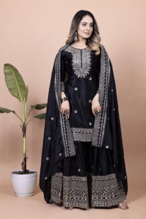 Buy Elegant Chinon Sharara Suit with Sequence Embroidery – Designer Ethnic Set