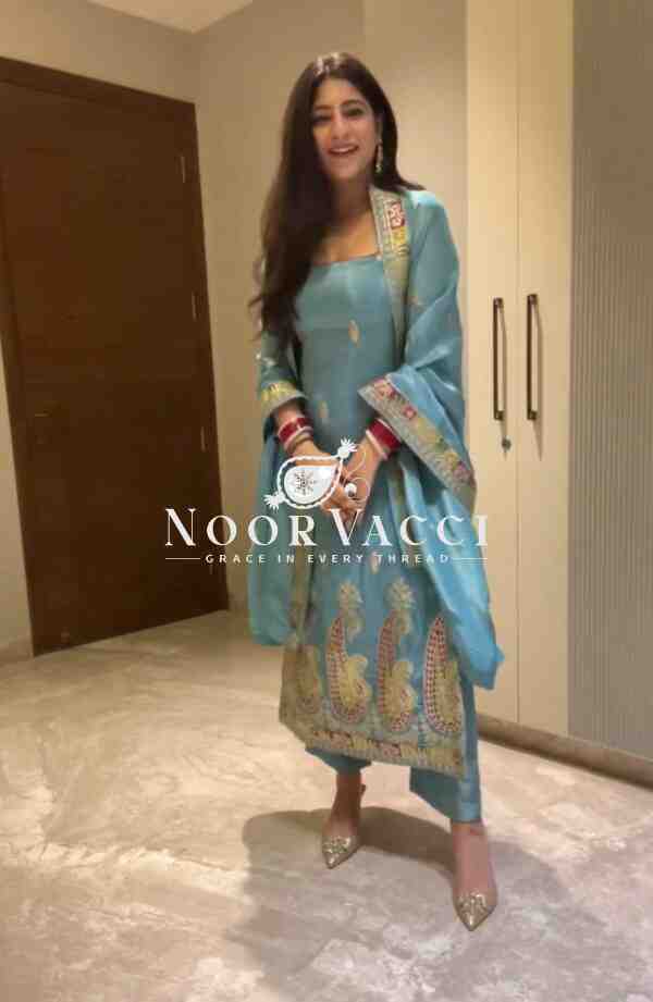 New Designer Chinon Suit with Sequence Embroidery Work