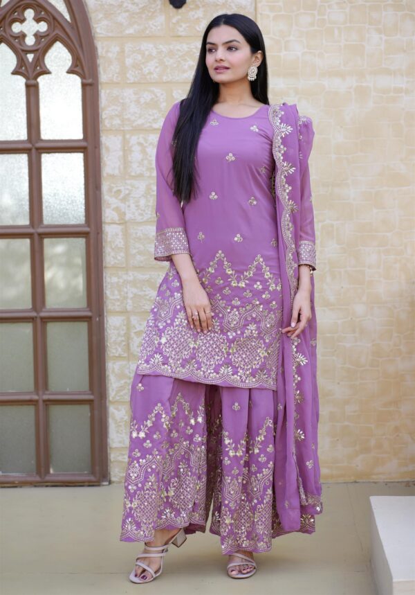 Elegant Fox Georgette Sharara Suit with Beautiful Sequence Embroidery