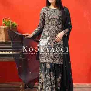 New Designer Fox Georgette Sharara Suit with Coding Sequence Embroidery