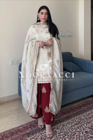 Shop Designer Chinon Suit with Sequence Embroidery Work