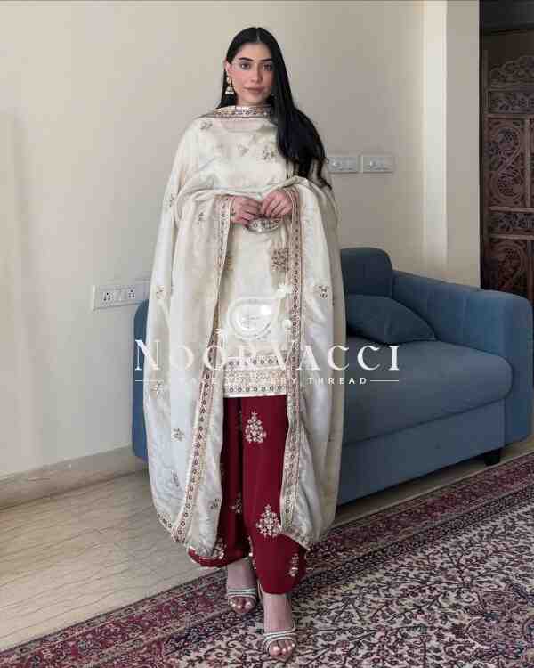 New Designer Chinon Suit with Sequence Embroidery Work