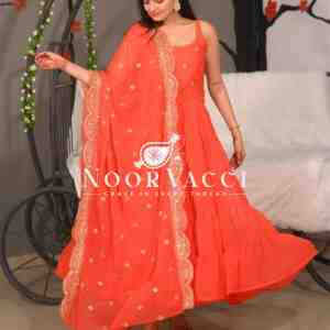 Glamorous Georgette Gown with Full Flair and Sequence Embroidery