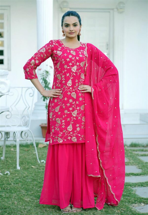 Buy Elegant Fox Georgette Sharara Suit with Sequence Embroidery - Image 2