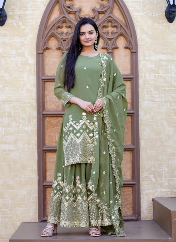 Elegant Fox Georgette Sharara Suit with Rich Sequence Embroidery