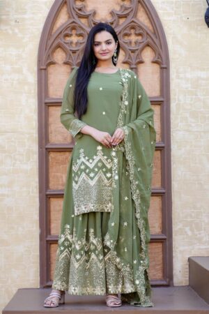 Buy Elegant Fox Georgette Sharara Suit with Rich Sequence Embroidery