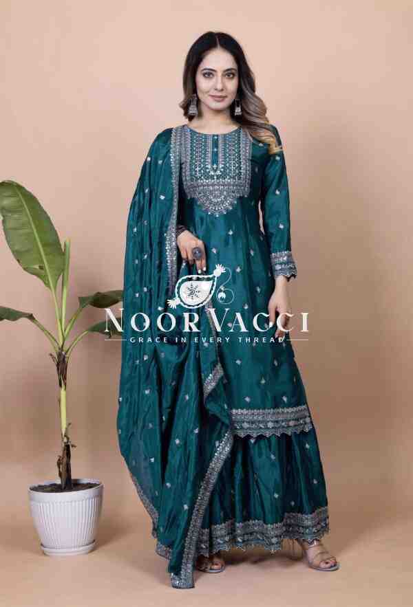 New Designer Chinon Sharara Suit with Sequence Embroidery - Image 2