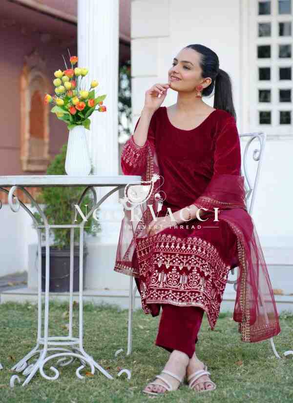 Elegant Velvet Designer Suit with Butterfly Net Dupatta, Winter Perfect Glamwear! - Image 2