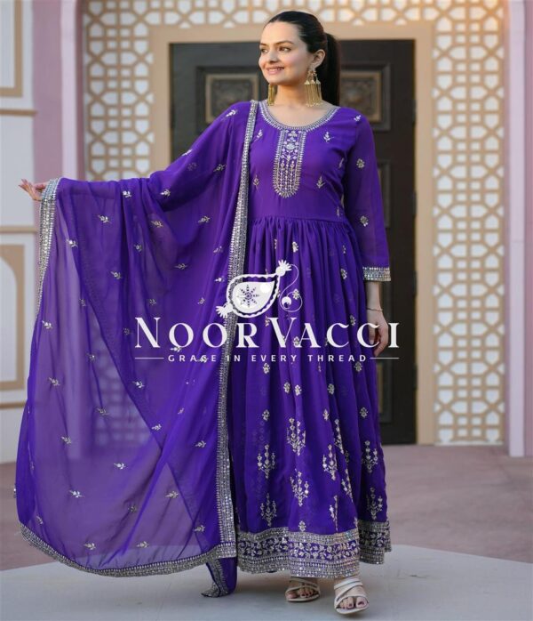 Buy Elegant Georgette Designer Gown with Sequence Embroidery and Matching Dupatta - Image 2