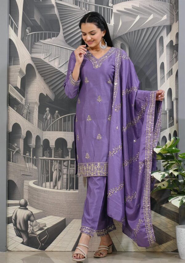 Stylish Chinon Designer Suit with Heavy Sequence Embroidery Work - Image 2